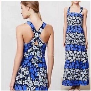 Anthropologie Maeve Criss Cross Anakena Blue Floral Print Maxi Dress Women’s 4